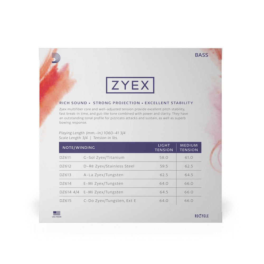 Zyex Bass String Set, 3/4 Scale, Light Tension