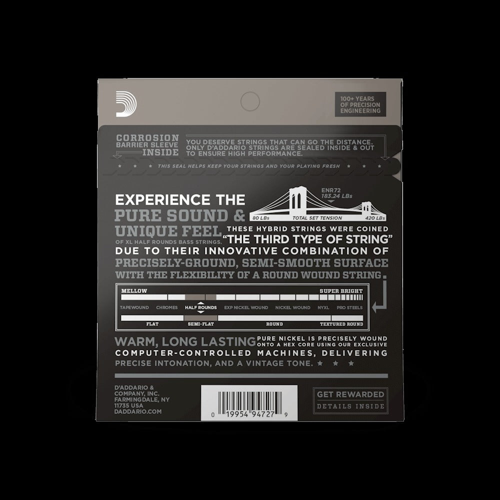 50-105 Medium, Long Scale, XL Half Rounds Bass Strings