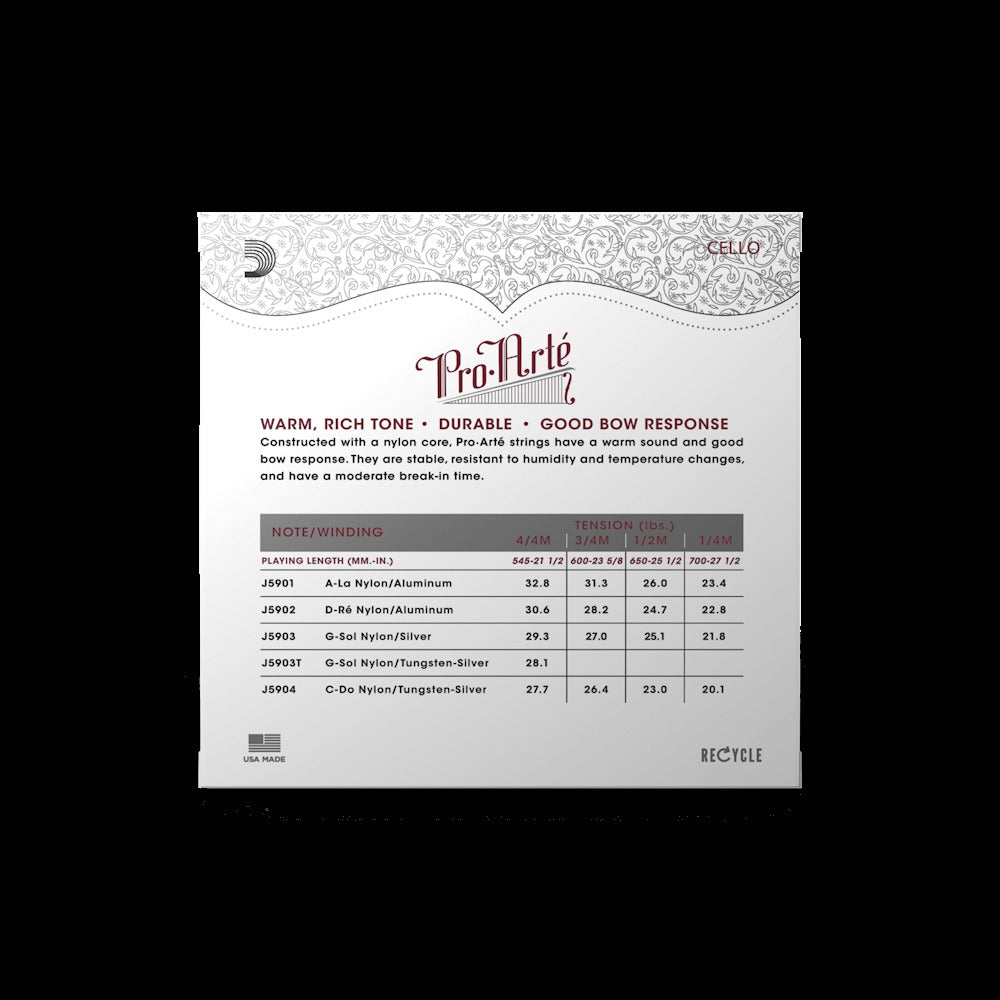 Pro-Arté Cello String Set, 1/2 Scale, Medium Tension