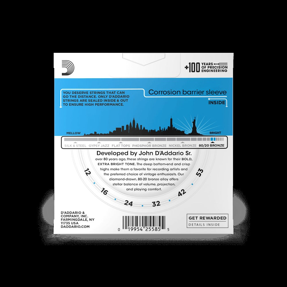 12-53 Light, 80/20 Bronze Acoustic Guitar Strings