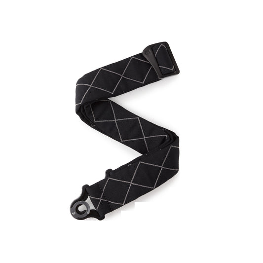 Auto Lock Locking Guitar Strap, Black Padded Diamonds