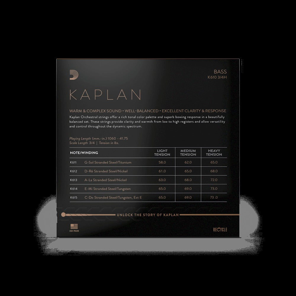 Kaplan Bass String Set, 3/4 Scale, Heavy Tension