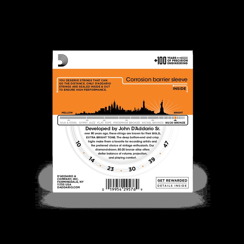 10-47 Extra Light, 80/20 Bronze Acoustic Guitar Strings