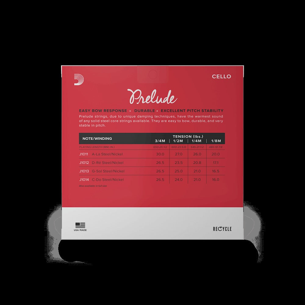 Prelude Cello String Set, 1/2 Scale, Medium Tension