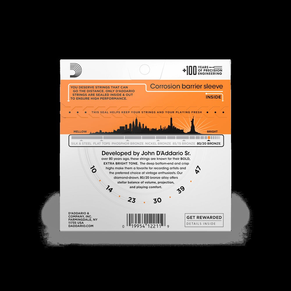 10-47 Extra Light, 80/20 Bronze Acoustic Guitar Strings