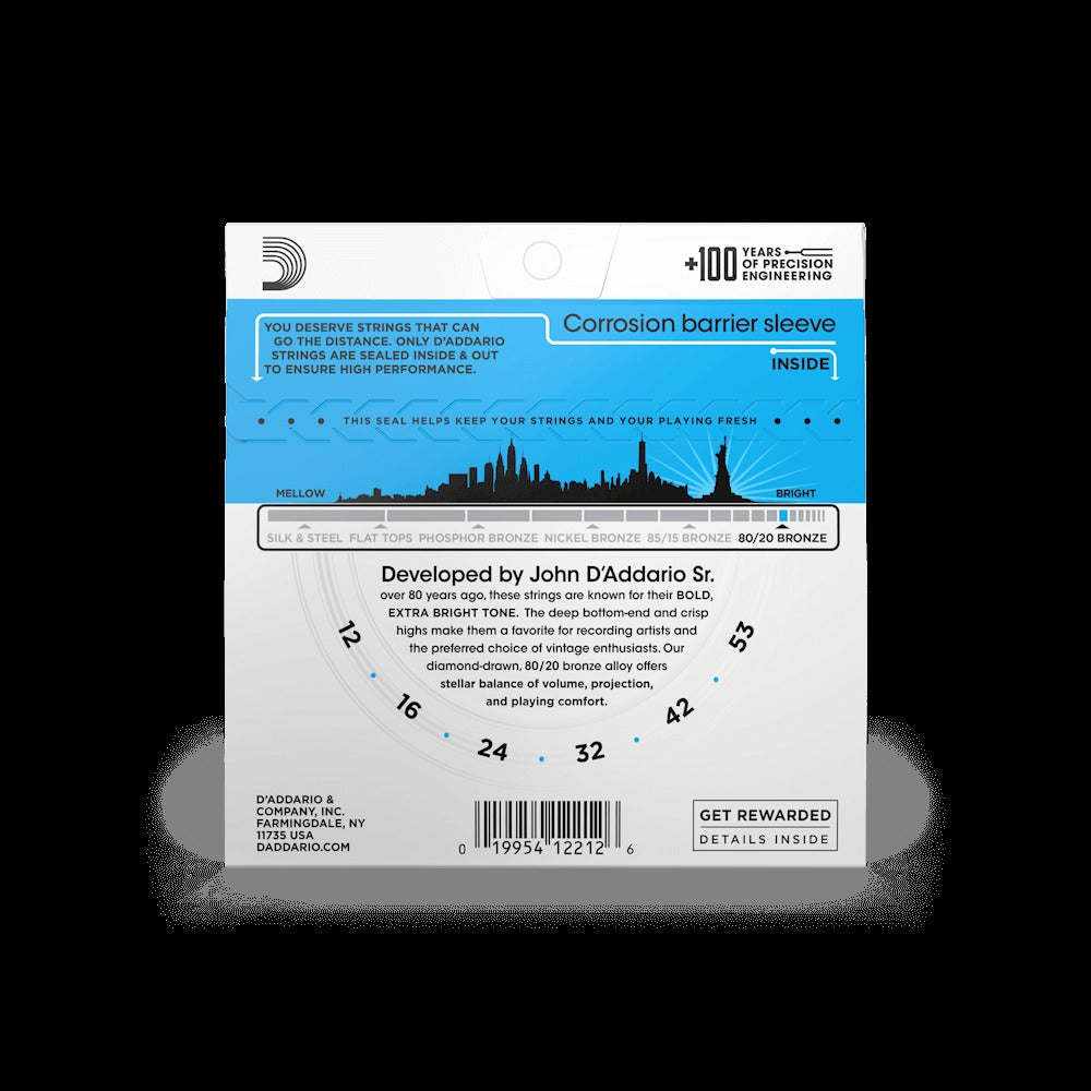 12-53 Light, 80/20 Bronze Acoustic Guitar Strings