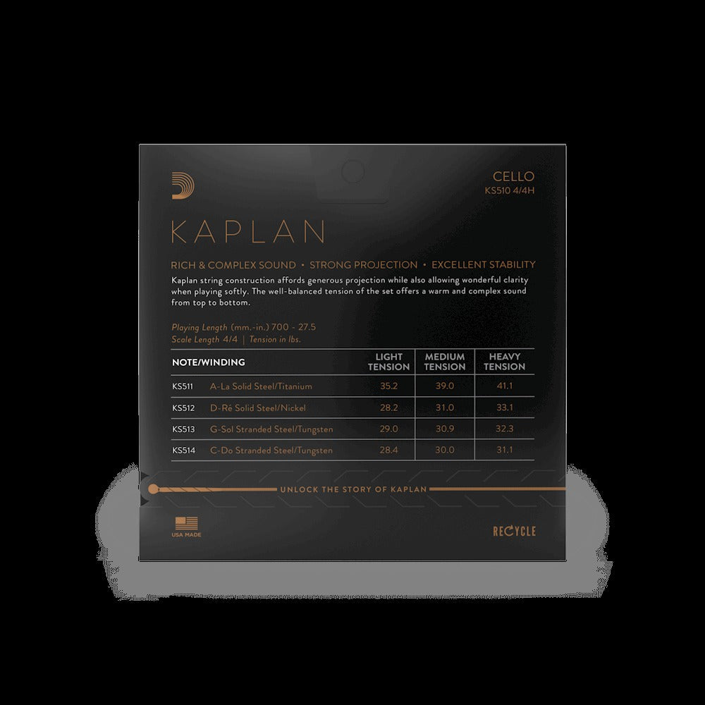Kaplan Cello String Set, 4/4 Scale, Heavy Tension
