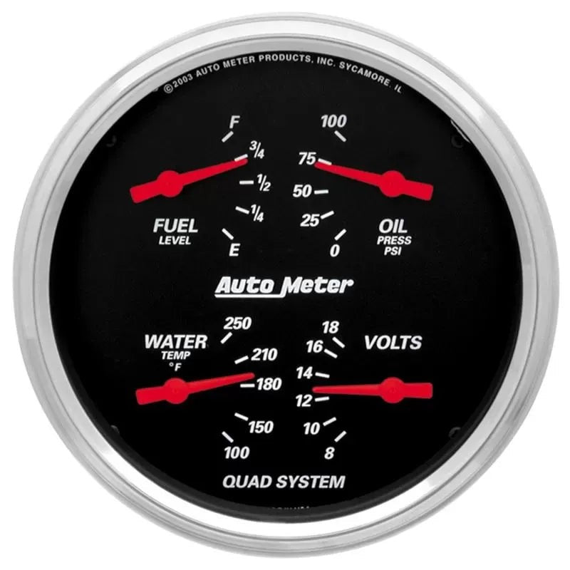 Autometer 5" 100 PSI/100-250 °F/8-18V/240-33 Ω Quad Gauge Designer Black | Universal (1410)