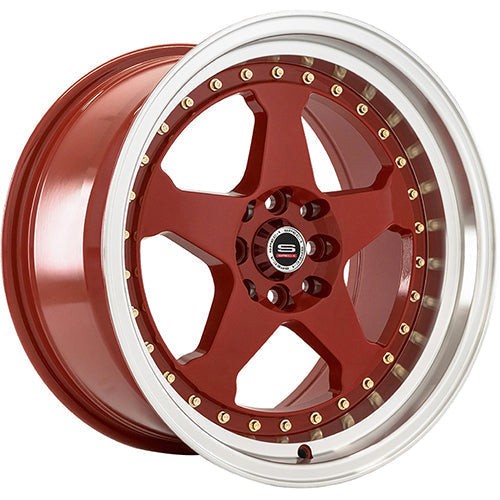 Spec-1 Wheels SPT-21 Red w/ Machined Lip and Gold Rivets 15x8 | 4x100/4x114.3 (SPT211580920RML)