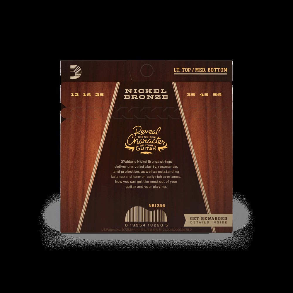 12-56 Light Top/Medium Bottom, Nickel Bronze Acoustic Guitar Strings