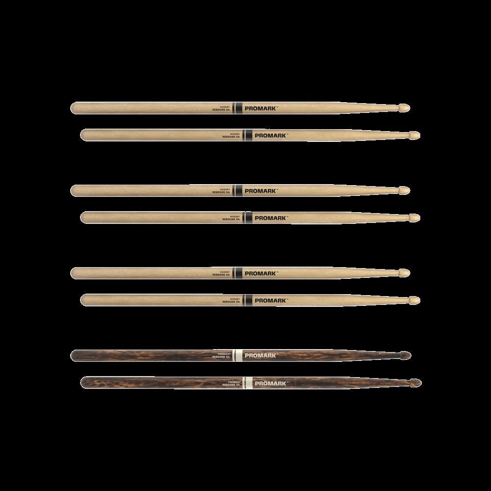 Rebound 5A Hickory Drumstick, Acorn Wood Tip, FireGrain Bonus Four Pack