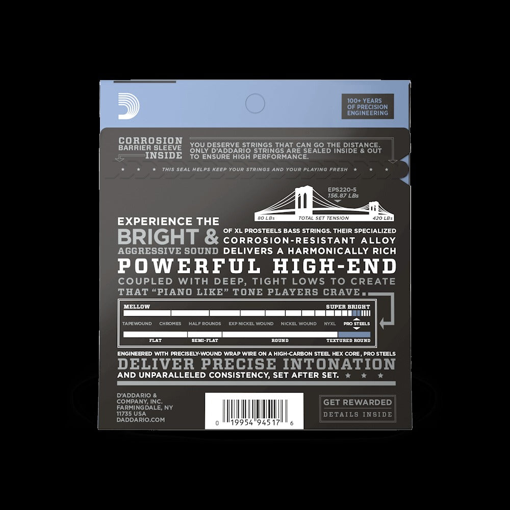 40-125 Super Light 5-String, Long Scale, XL ProSteels Bass Strings
