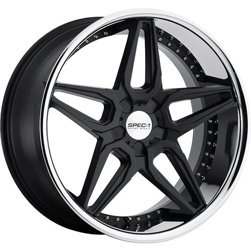 Spec-1 Wheels SSL-301 Matte Black w/ Chrome Stainless Steel Lip 22x9 | 5x114.3 (A0076-229051143+38MB)