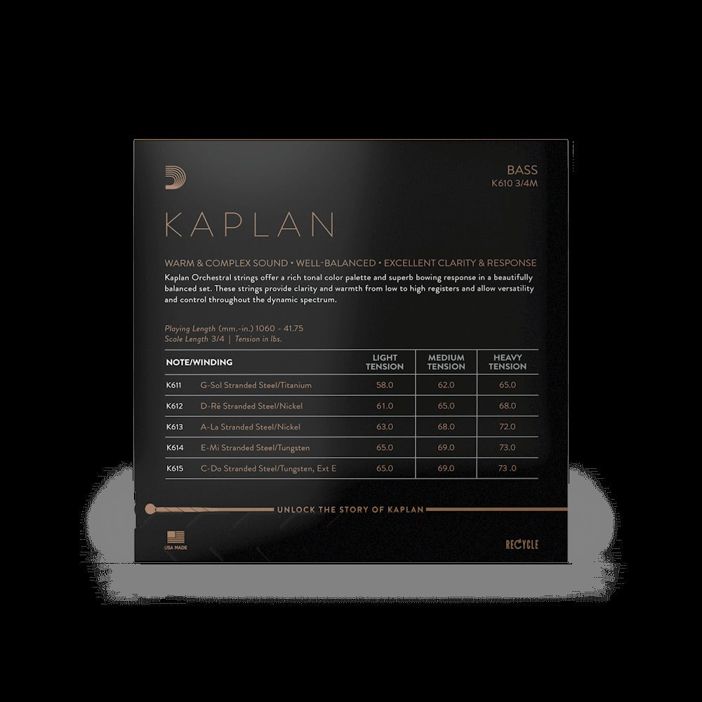 Kaplan Bass String Set, 3/4 Scale, Medium Tension