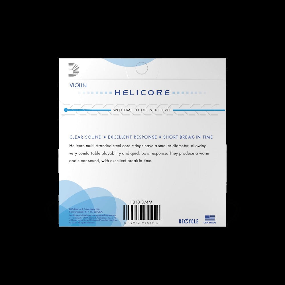 Helicore Violin String Set, 3/4 Scale, Medium Tension