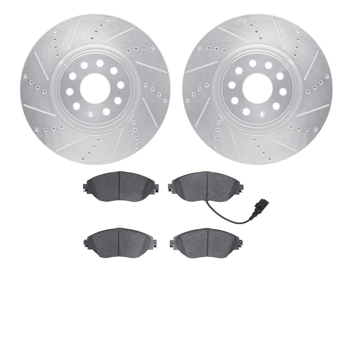 R1 Concepts Front Drilled & Slotted Silver Rotors w/Ceramic Pads | 2015-2019 VW Golf R (WGWN1-74025)