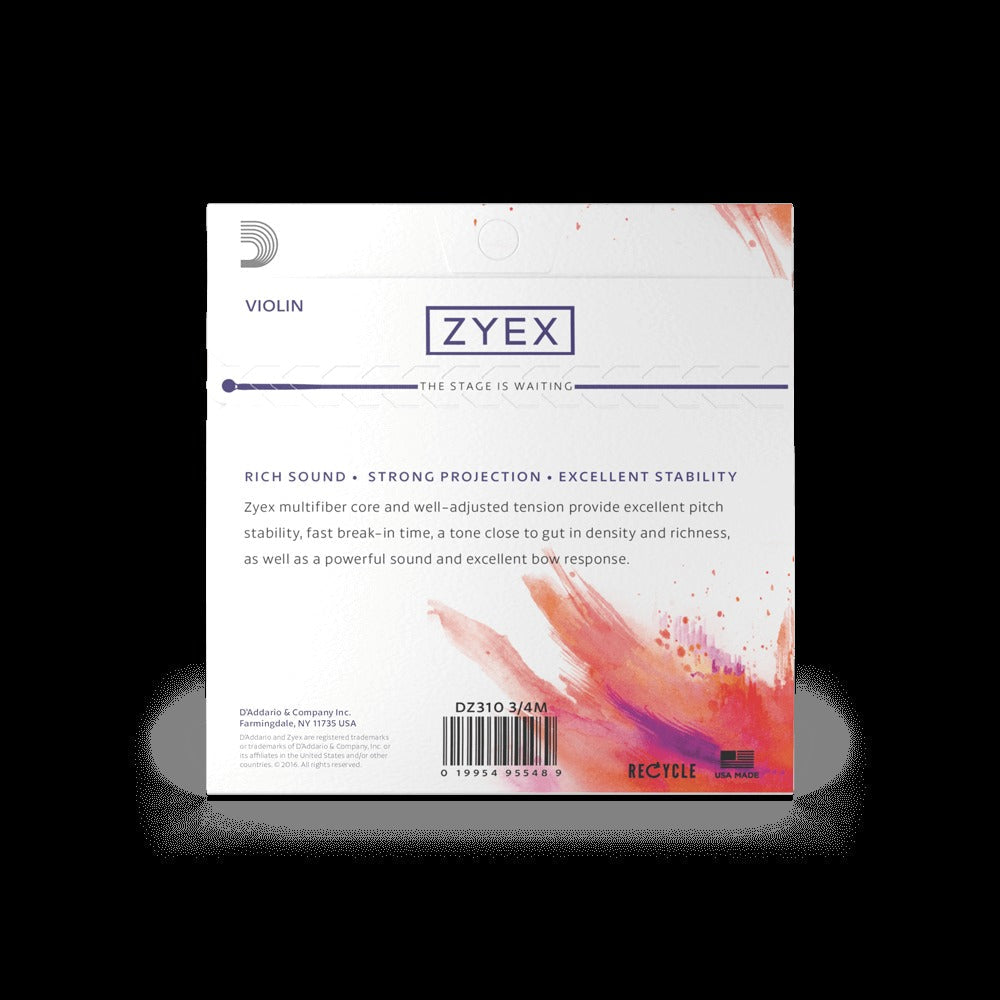 Zyex Violin String Set, 3/4 Scale, Medium Tension