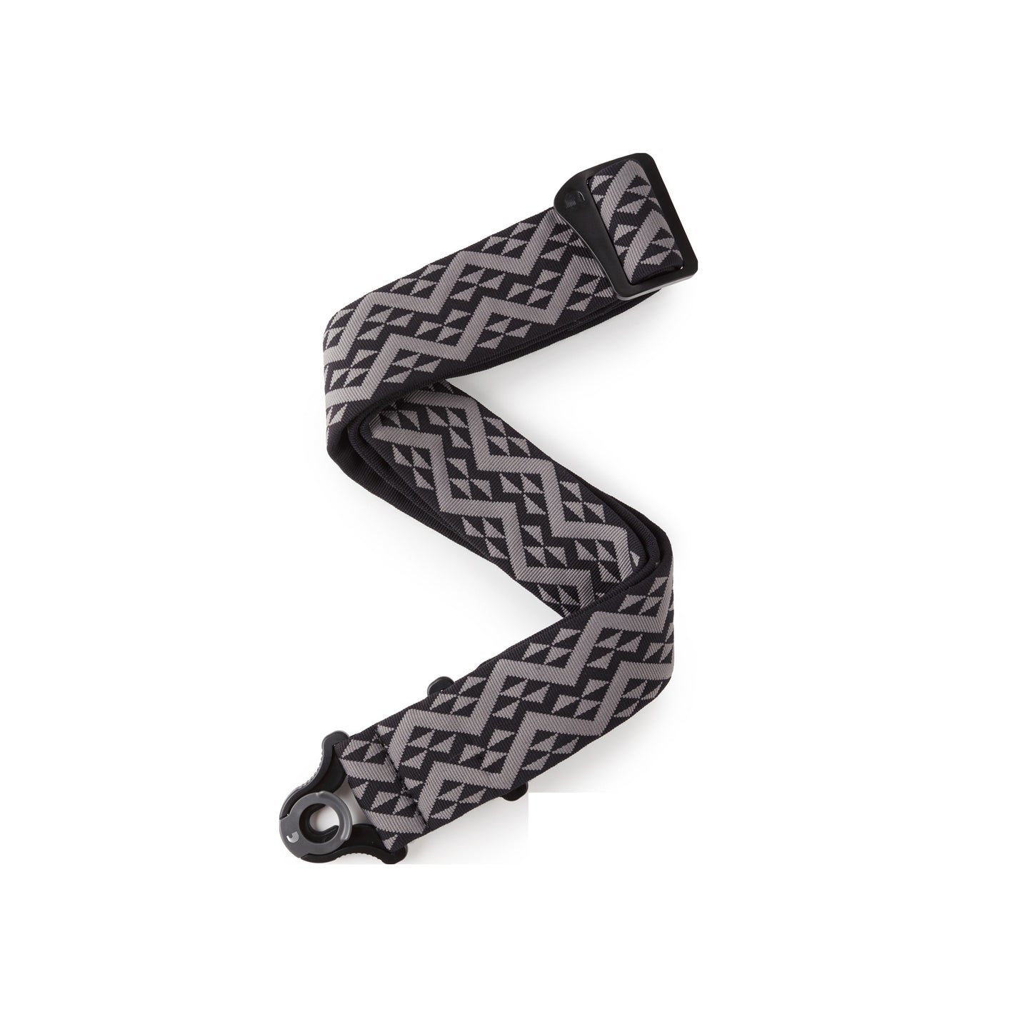 Auto Lock Locking Guitar Strap, Black Padded Geometric