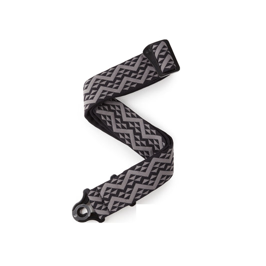 Auto Lock Locking Guitar Strap, Black Padded Geometric