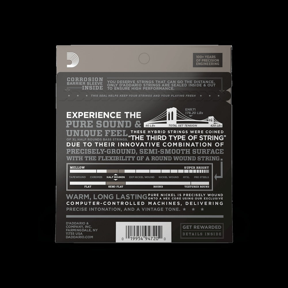 45-100 Regular Light, Long Scale, XL Half Rounds Bass Strings