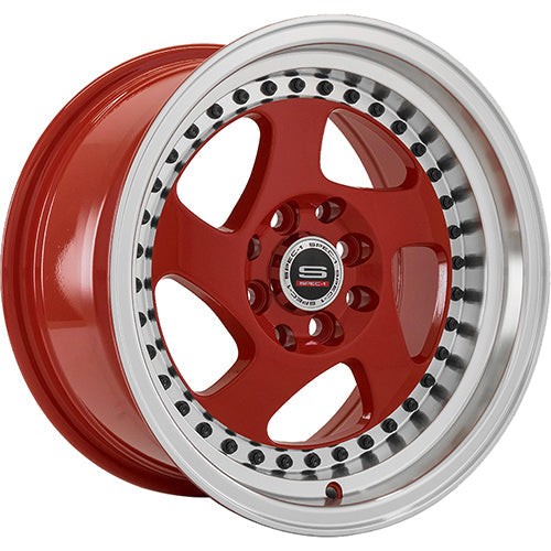 Spec-1 Wheels SPT-20 Red w/ Machined Lip and Black Rivets 15x8 | 4x100/4x114.3 (SPT201580920RML)