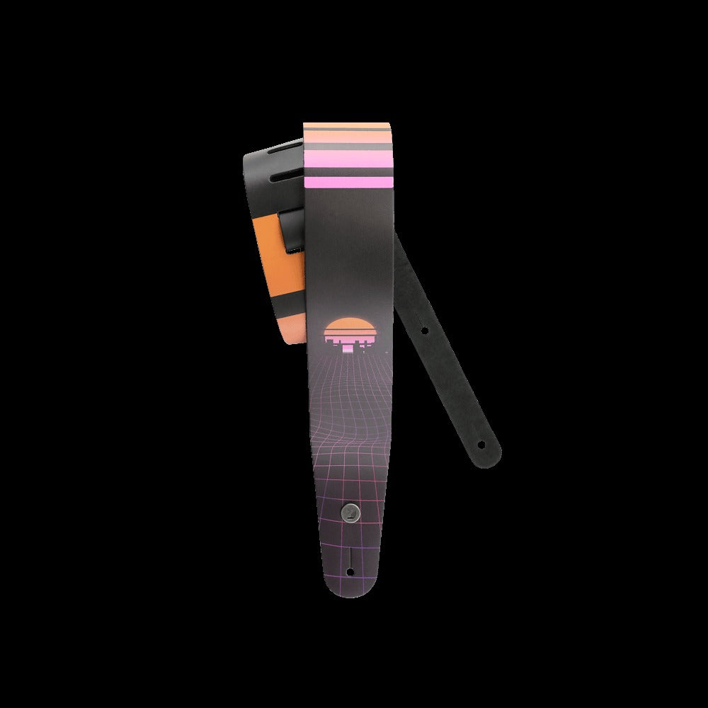 Outrun Printed Leather Guitar Strap, Power Grid