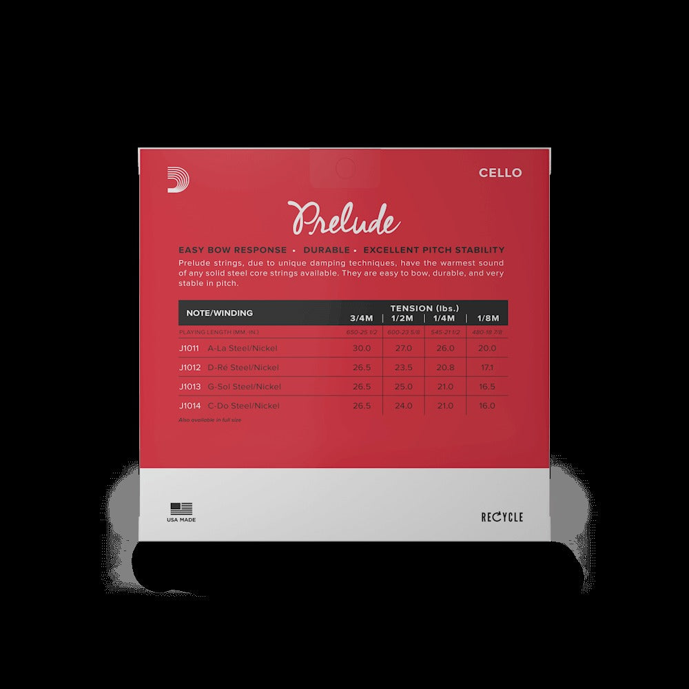 Prelude Cello String Set, 1/4 Scale, Medium Tension
