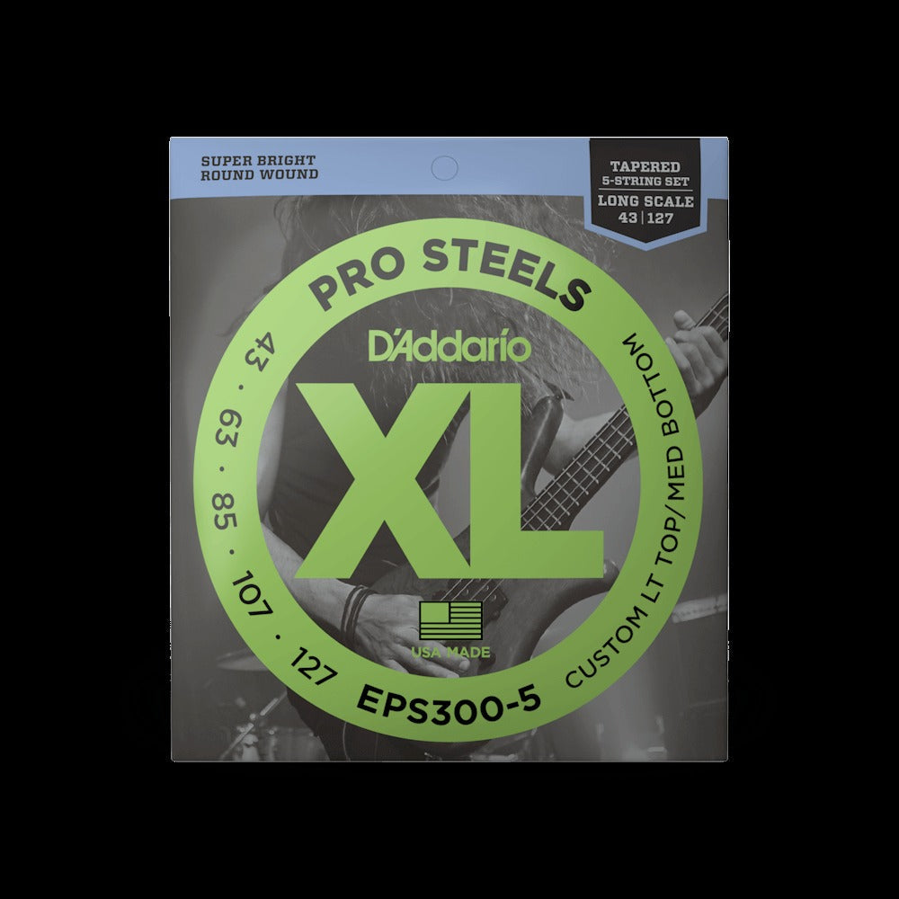 43-127 Custom Light Top/Medium Bottom 5-String Tapered, Long Scale, XL ProSteels Bass Strings