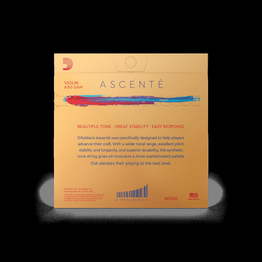 Ascenté Violin String Set, 3/4 Scale, Medium Tension