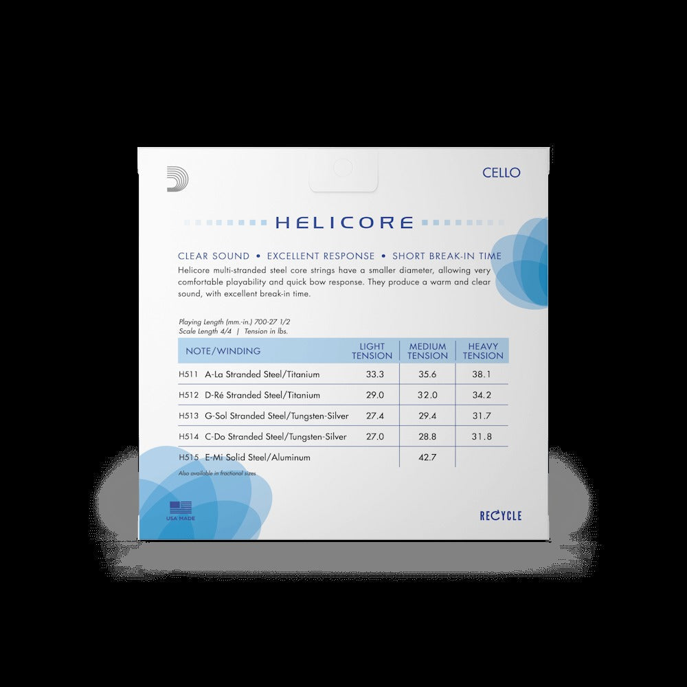 Helicore Cello String Set, 4/4 Scale, Medium Tension