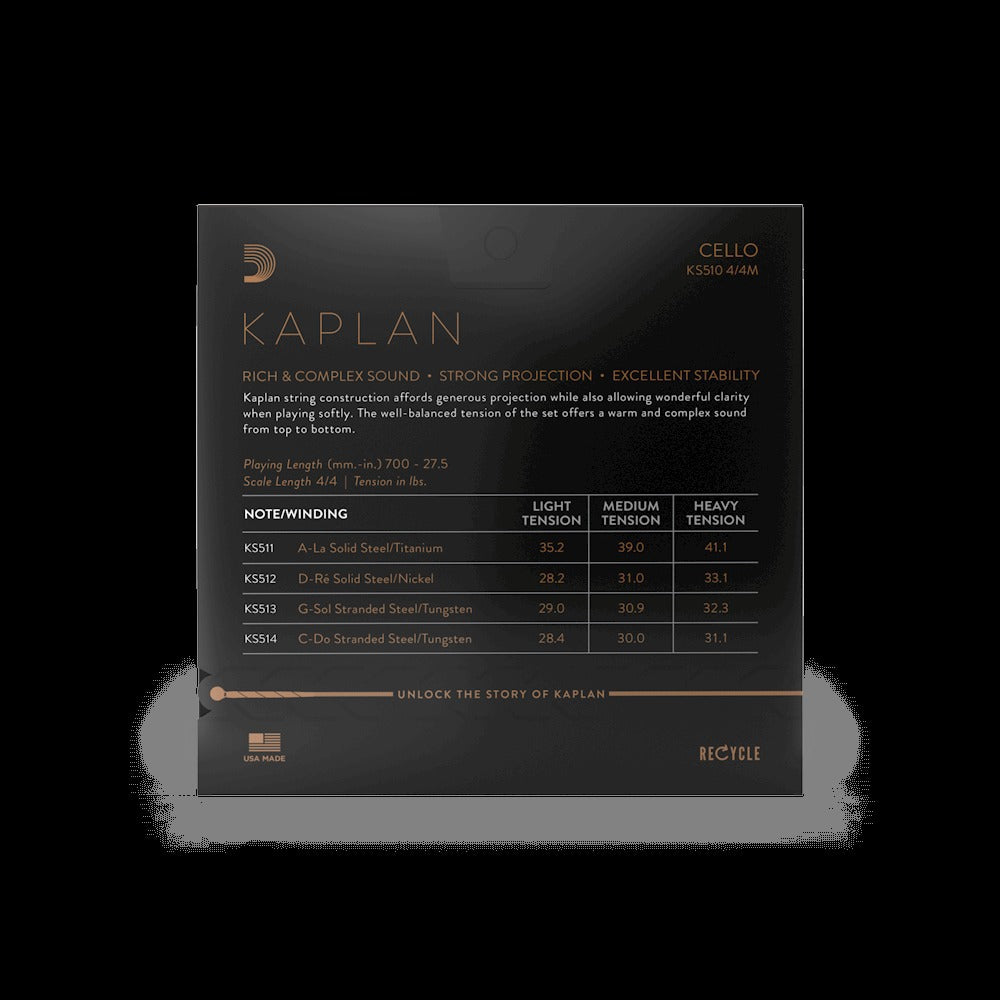 Kaplan Cello String Set, 4/4 Scale, Medium Tension