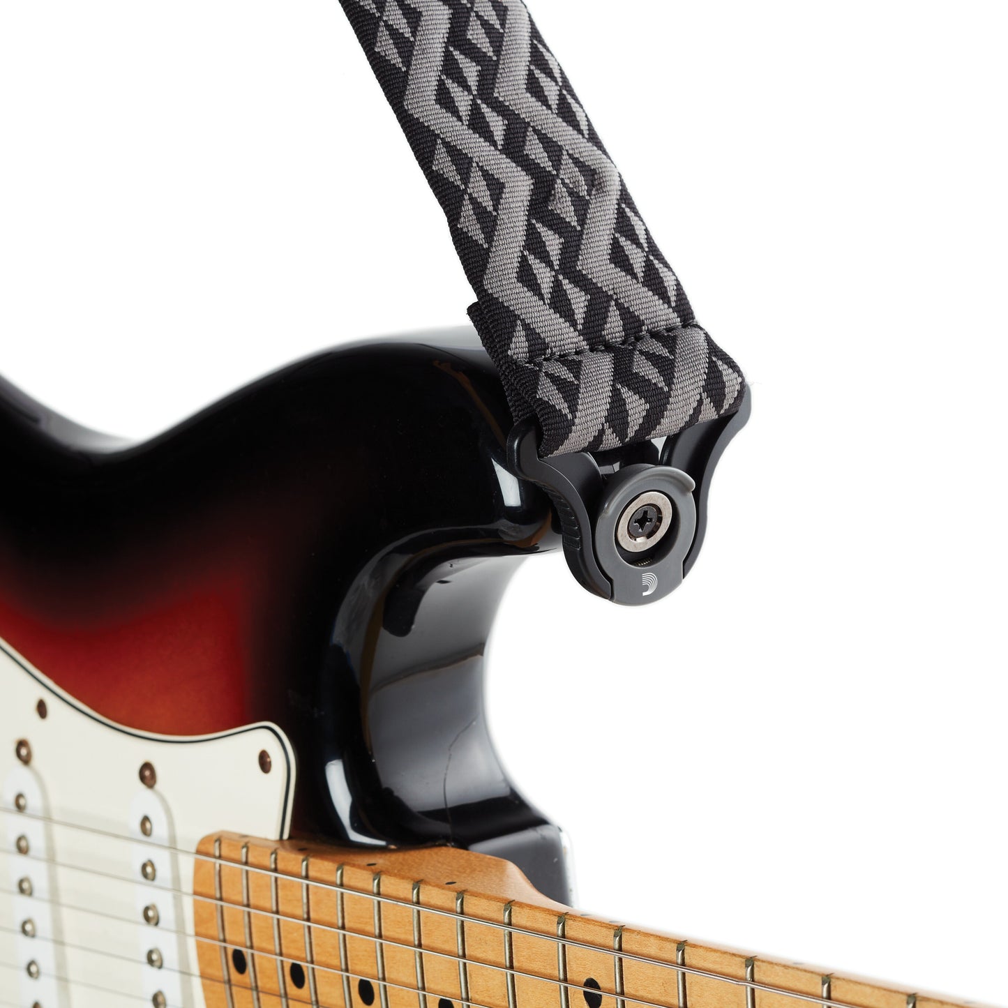Auto Lock Locking Guitar Strap, Black Padded Geometric