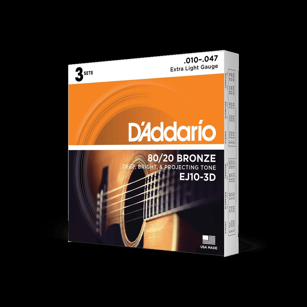 10-47 Extra Light, 80/20 Bronze Acoustic Guitar Strings