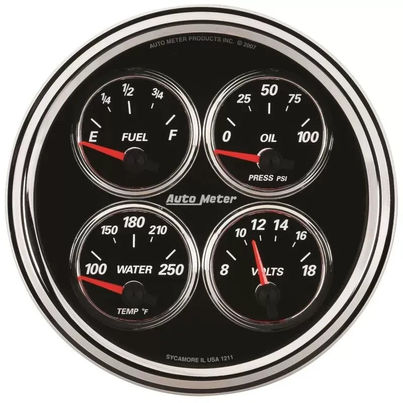 Autometer 5" 100 PSI/100-250 °F/8-18V/240-33 Ω Quad Gauge Designer Black II | Universal (1211)