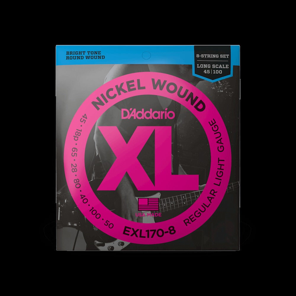 45-100 Regular Light 8-String, Long Scale, XL Nickel Bass Strings
