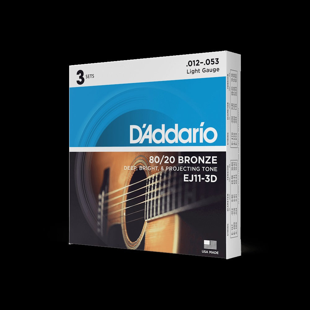 12-53 Light, 80/20 Bronze Acoustic Guitar Strings