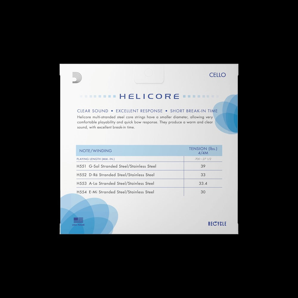Helicore Fourths-Tuning Cello 4/4 Scale Medium Tension Set