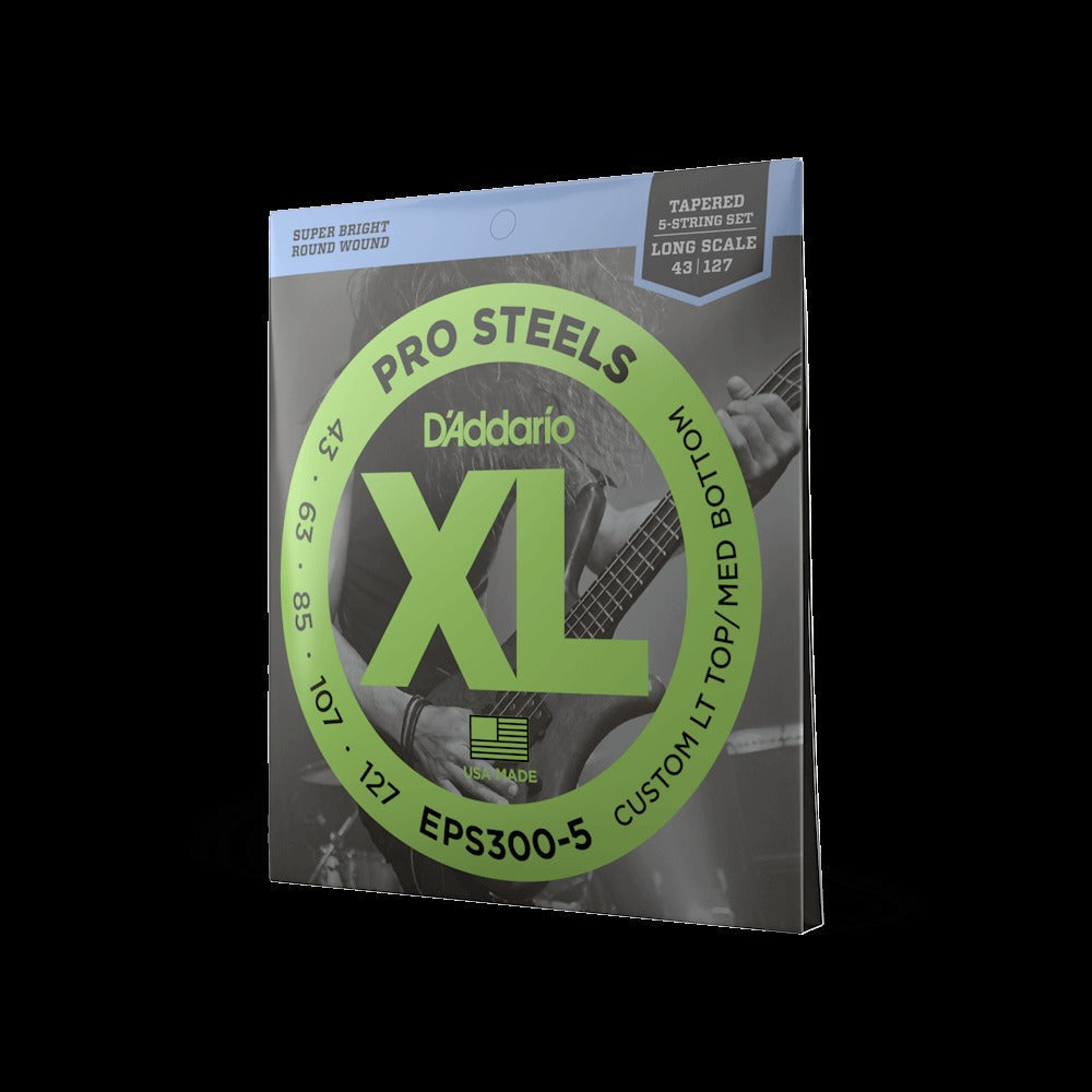 43-127 Custom Light Top/Medium Bottom 5-String Tapered, Long Scale, XL ProSteels Bass Strings