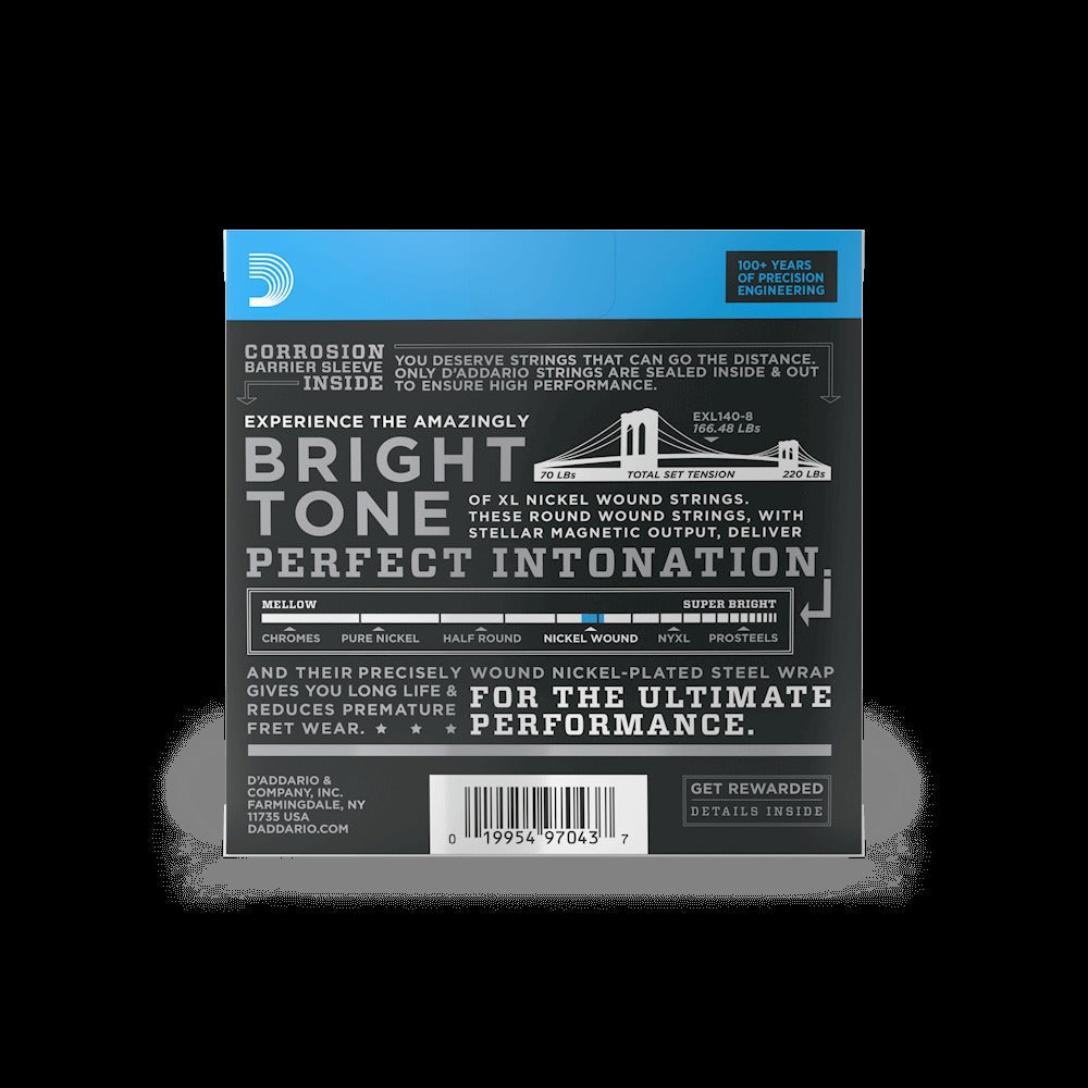 10-74 Light Top/Heavy Bottom 8-String, XL Nickel Electric Guitar Strings