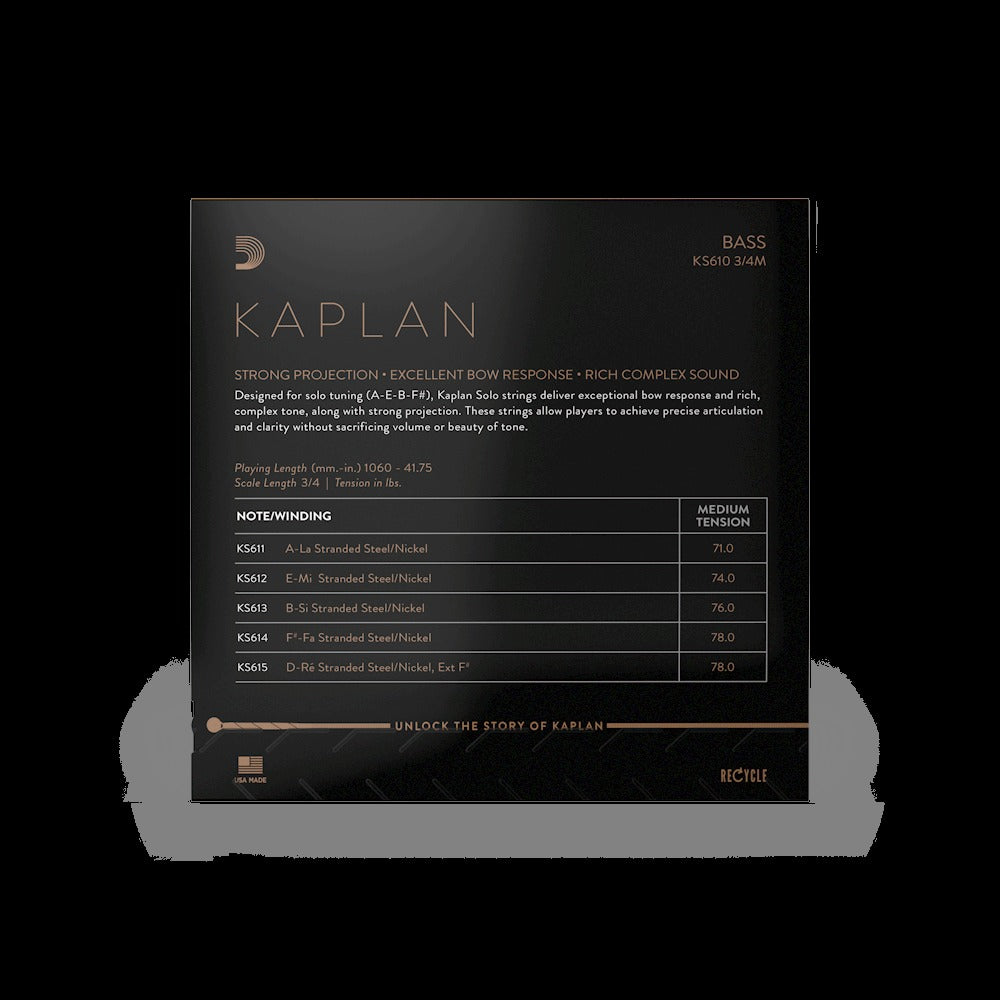 Kaplan Solo Bass String Set, 3/4 Scale, Medium Tension