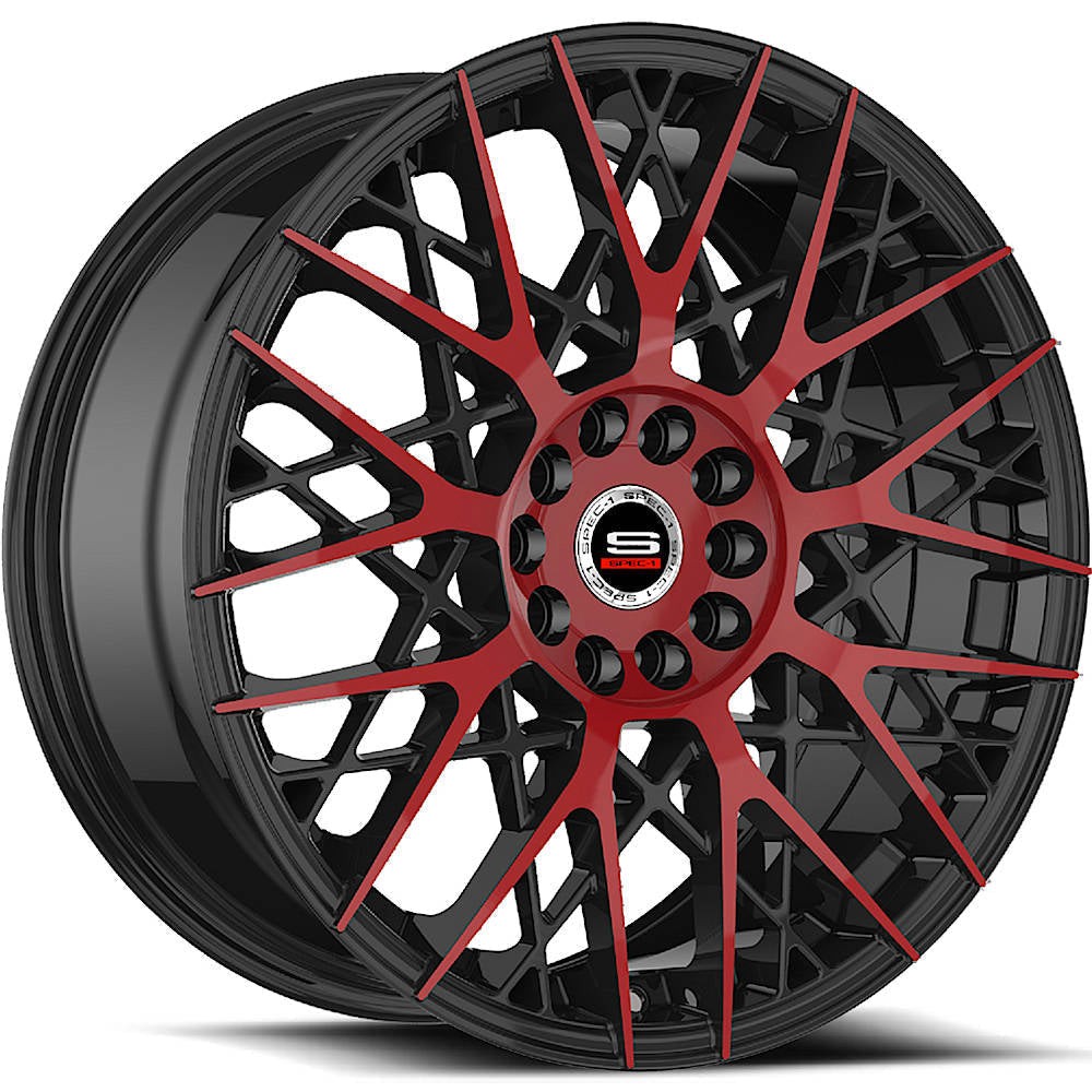Spec-1 Wheels SP-53 Gloss Black w/ Red Machined Spoke Faces 20x8.5 | 5x112/5x114.3 (SP-5320853638GBR)