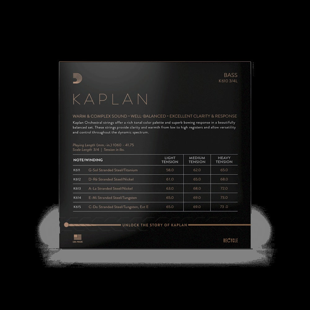 Kaplan Bass String Set, 3/4 Scale, Light Tension