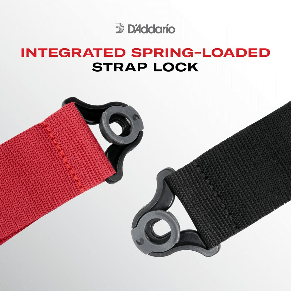 Auto Lock Locking Guitar Strap, Black Padded Stripes