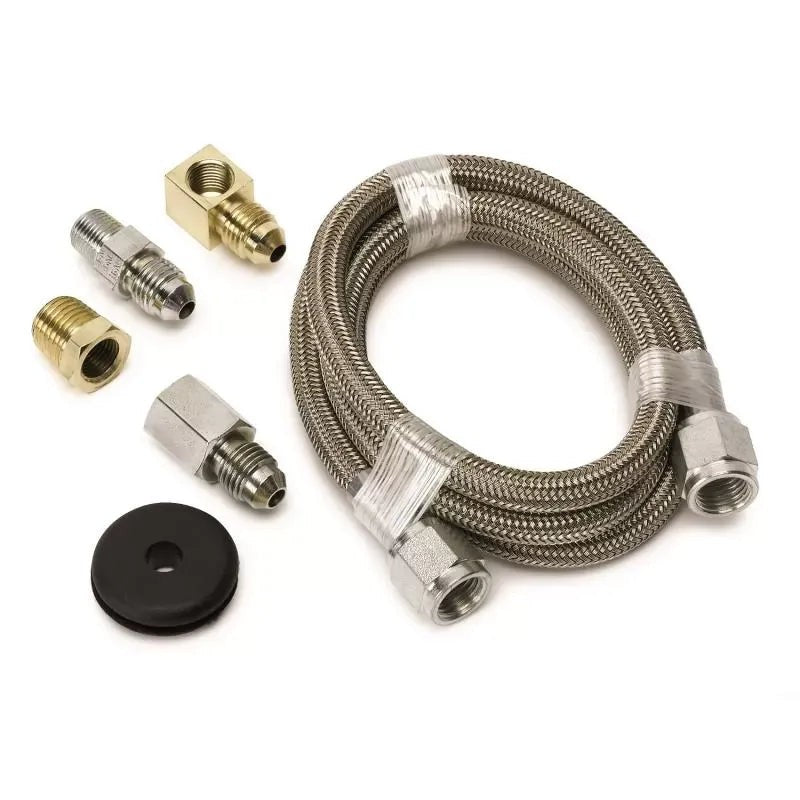 Autometer -4AN AND 1/8" NPTF FITTINGS 3FT. Length Braided Stainless Steel Line | Universal (3227)