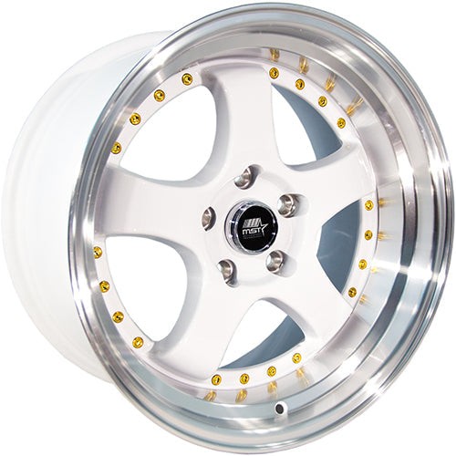 MST Wheels MT07 White w/ Machined Lip and Gold Rivets 17x9 | 5x114.3 (07-7965-20-WTGL)