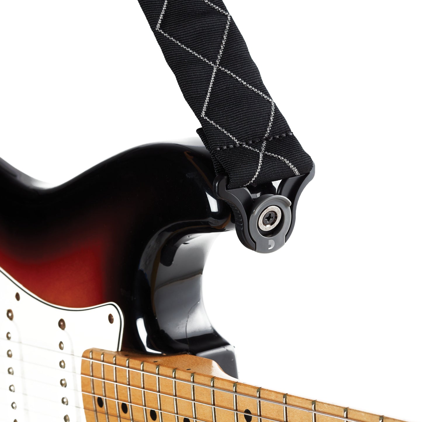 Auto Lock Locking Guitar Strap, Black Padded Diamonds