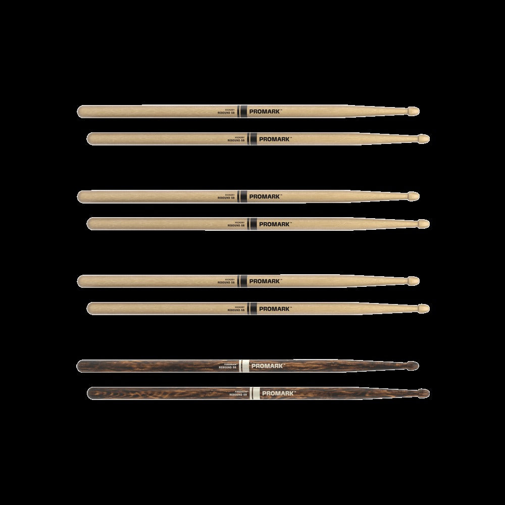 Rebound 5B Hickory Drumstick, Acorn Wood Tip, FireGrain Bonus Four Pack