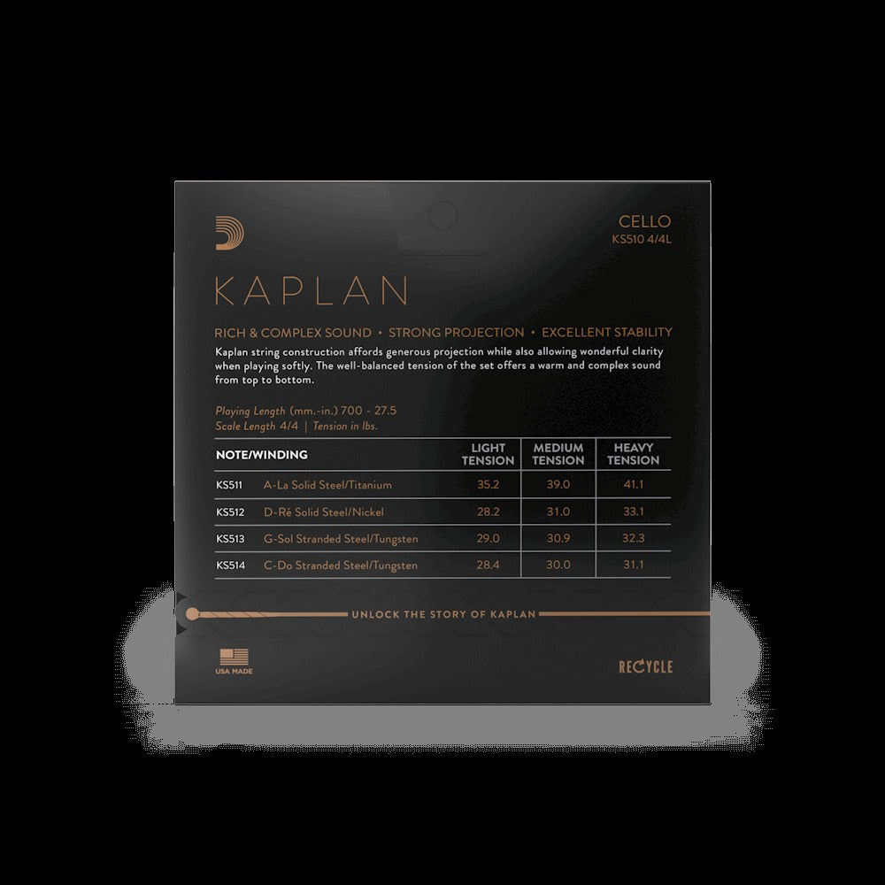 Kaplan Cello String Set, 4/4 Scale, Light Tension