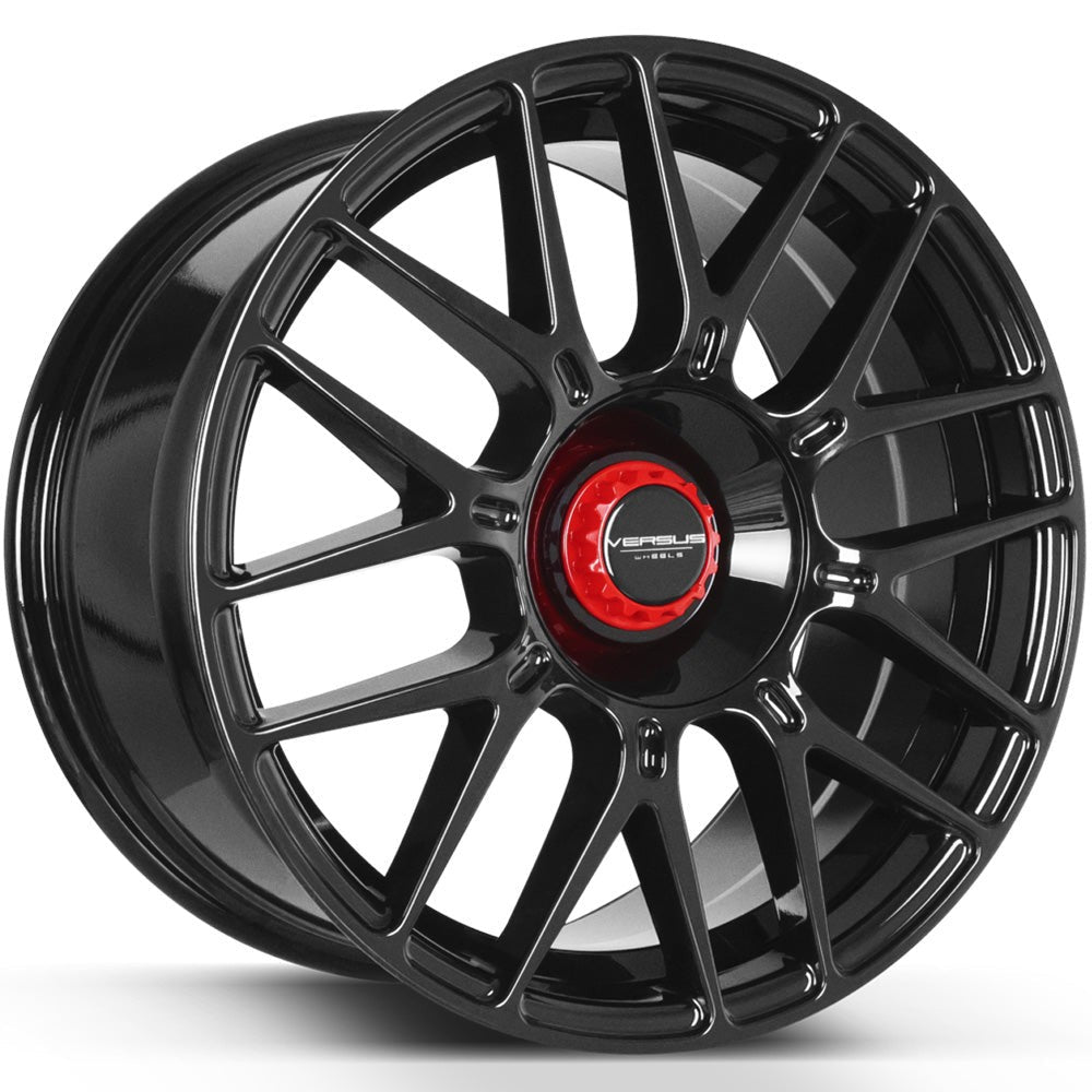 Versus Racing VS22 Black w/Red Center 17x8 | 5x100/5x114.3 (VS2217810H/114.3+35BLACK/RED)