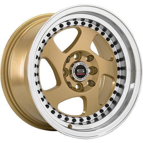 Spec-1 Wheels SPT-20 Gold w/ Machined Lip and Black Rivets 15x8 | 4x100/4x114.3 (SPT201580920GML)